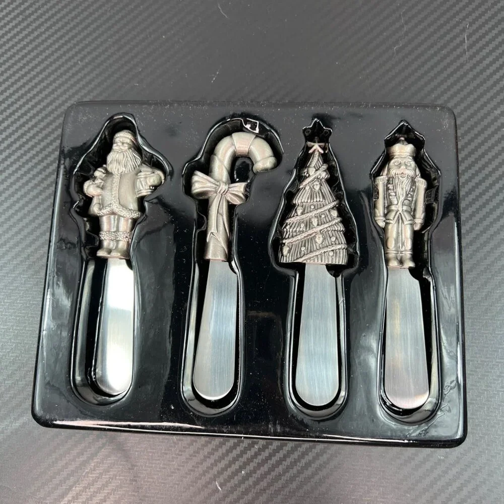 Belk Holiday Cheese Butter Spreaders Santa Candy Cane Nutcracker Tree Set of 4